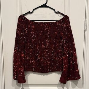 Express, Size M, Elegant Burgundy Off-Shoulder Smocked Women's Top